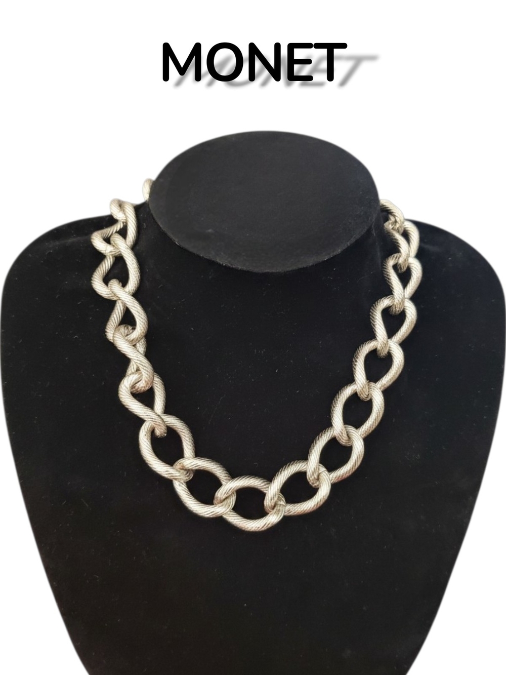 Vintage Monet Silver Tone Twisted Rope Link Necklace Chunky Statement 90s